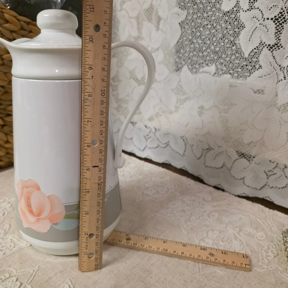 Himark Victorian Rose Thermal Carafe 32oz White Pink Floral Vintage 1986 Taiwan